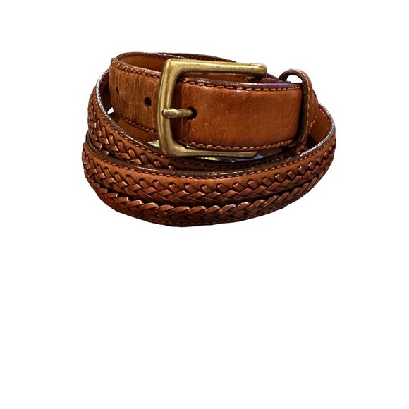 Lands End Braided Leather Belt Mens Weaved Adjustable Brown 40 - Picture 1 of 5
